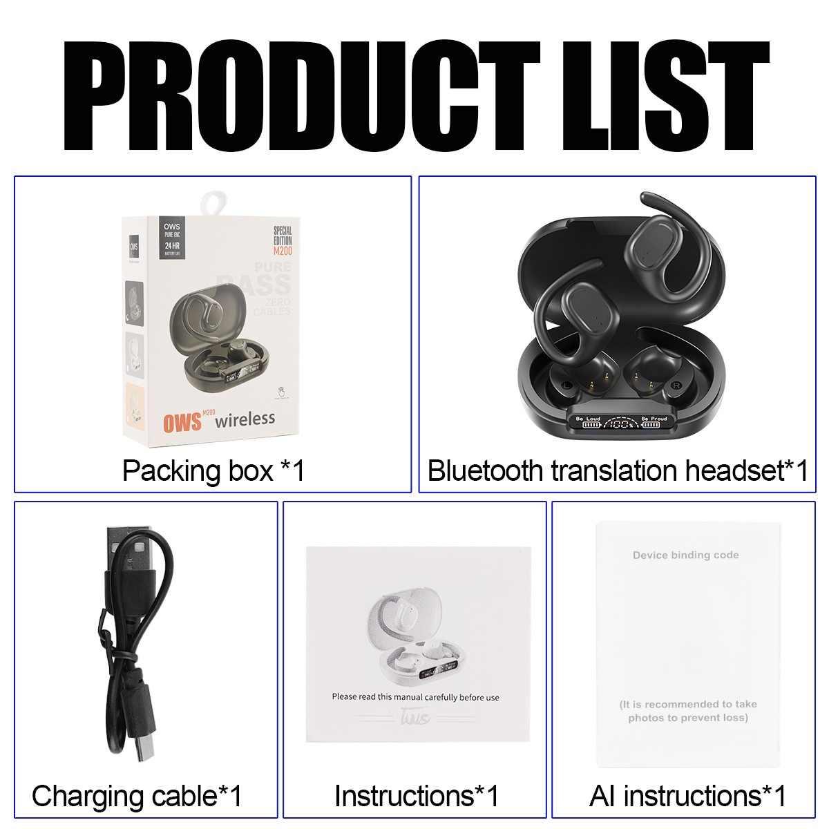 Wireless OWS Open-Ear Headphones w/144-Lang Translation 50Hrs Air Conduction US