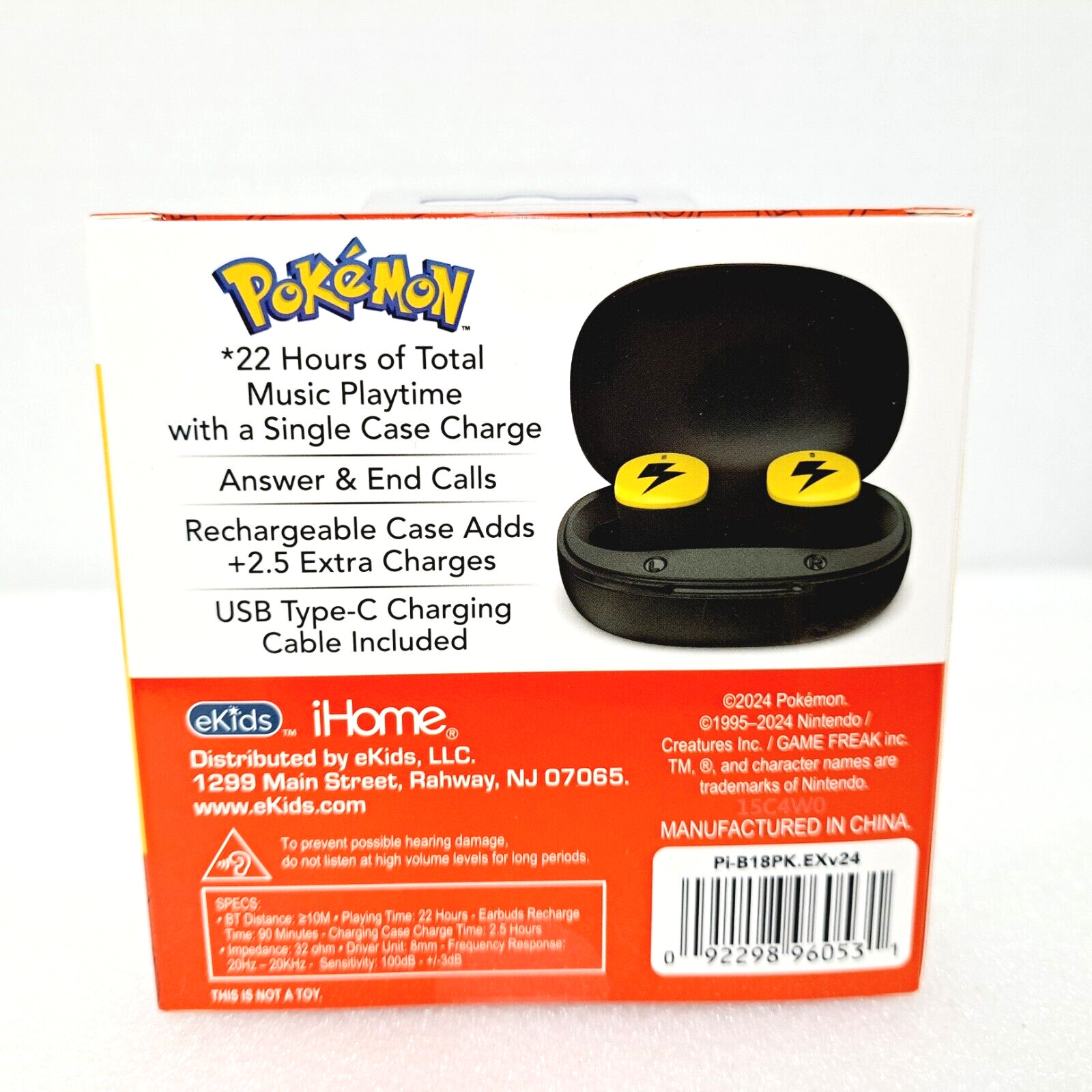 eKids Pokemon Pikachu Bluetooth True Wireless Earbuds w/ Rechargeable Case iHome
