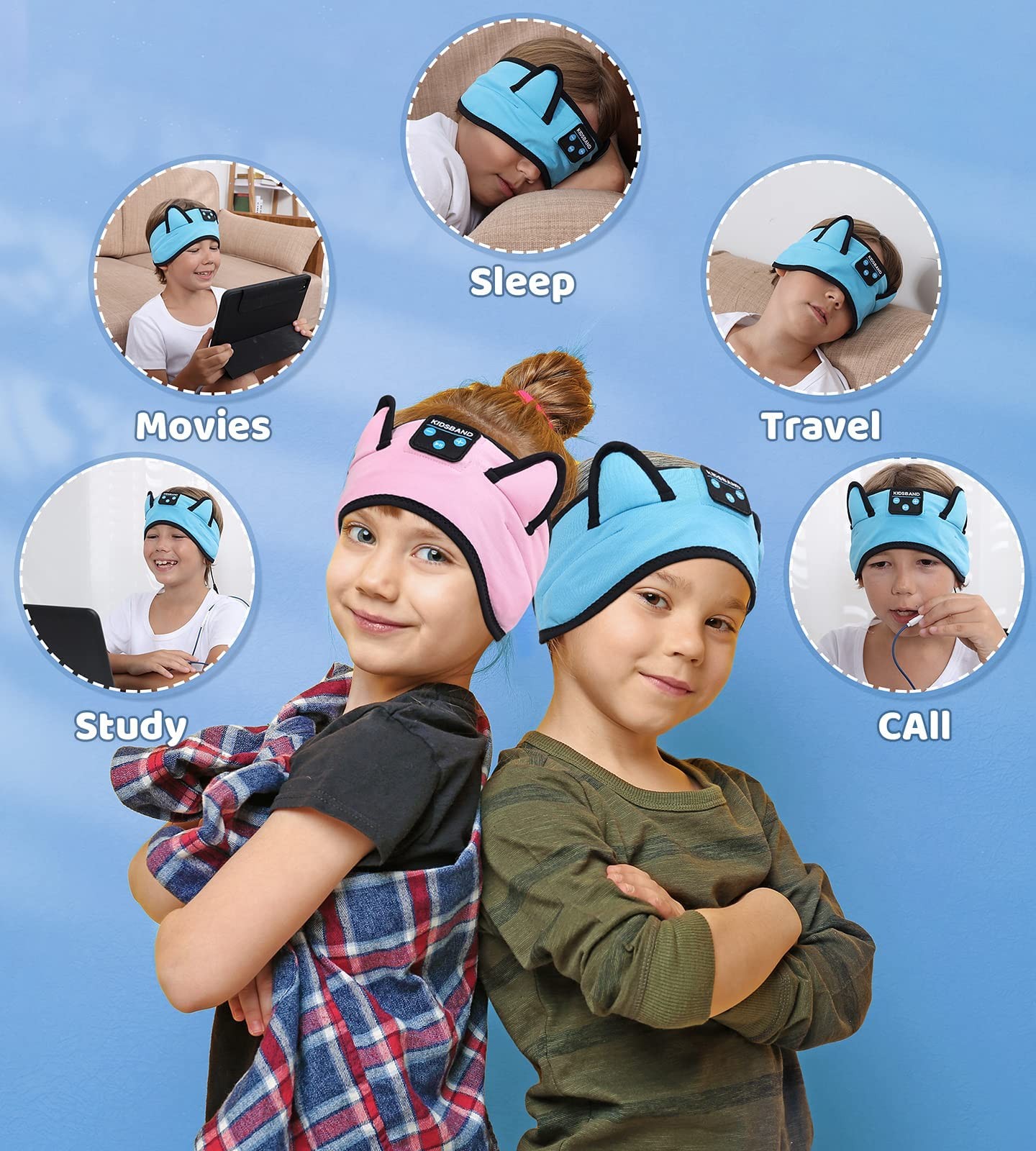 KIDSBAND Kids Headphones Bluetooth Headband 1 Count (Pack of 1), Blue