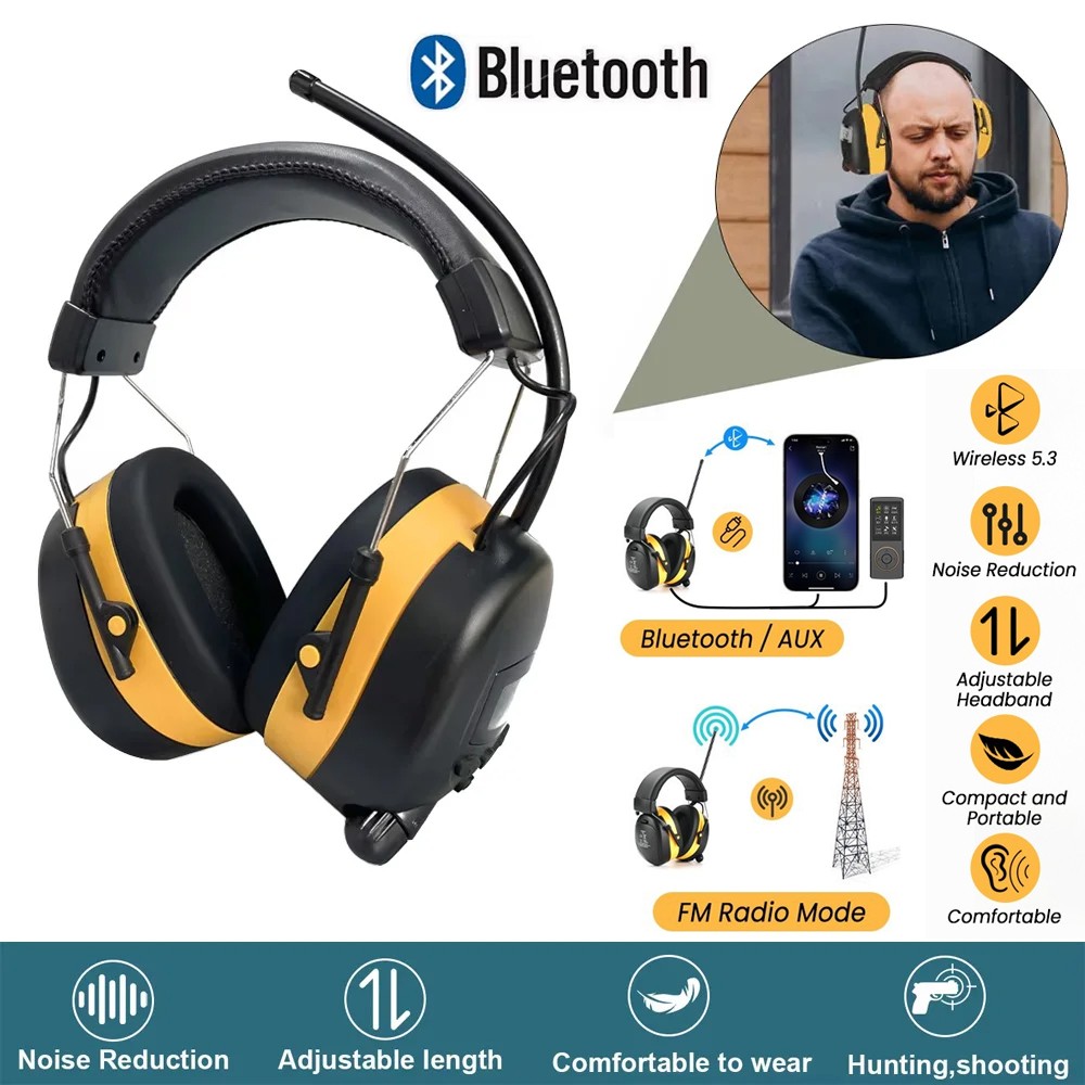 Bluetooth Headphones FM Radio Headphone Ear Safety Earmuffs for Mowing Work