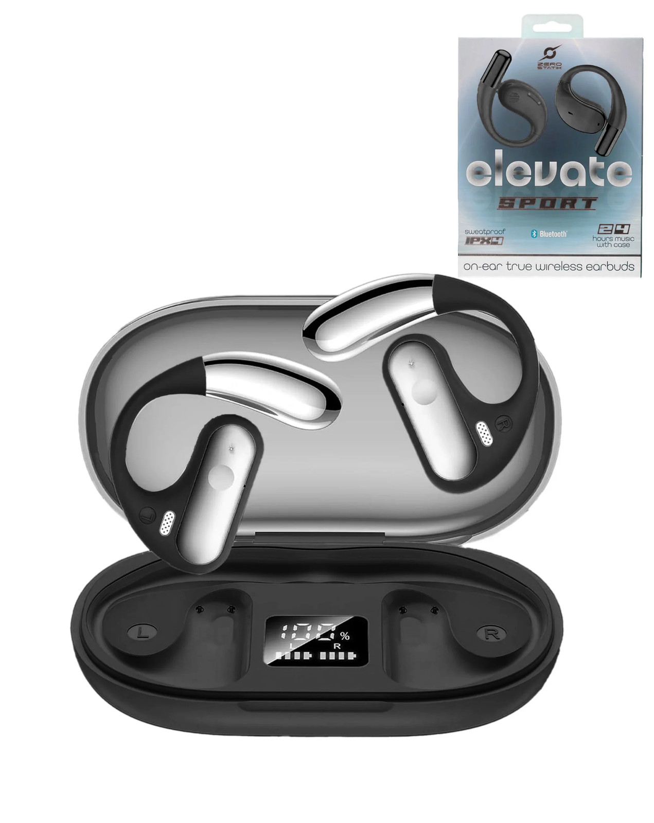 ELEVATE Sport Sweat Resistant Open Wireless Stereo Earbuds – BLACK