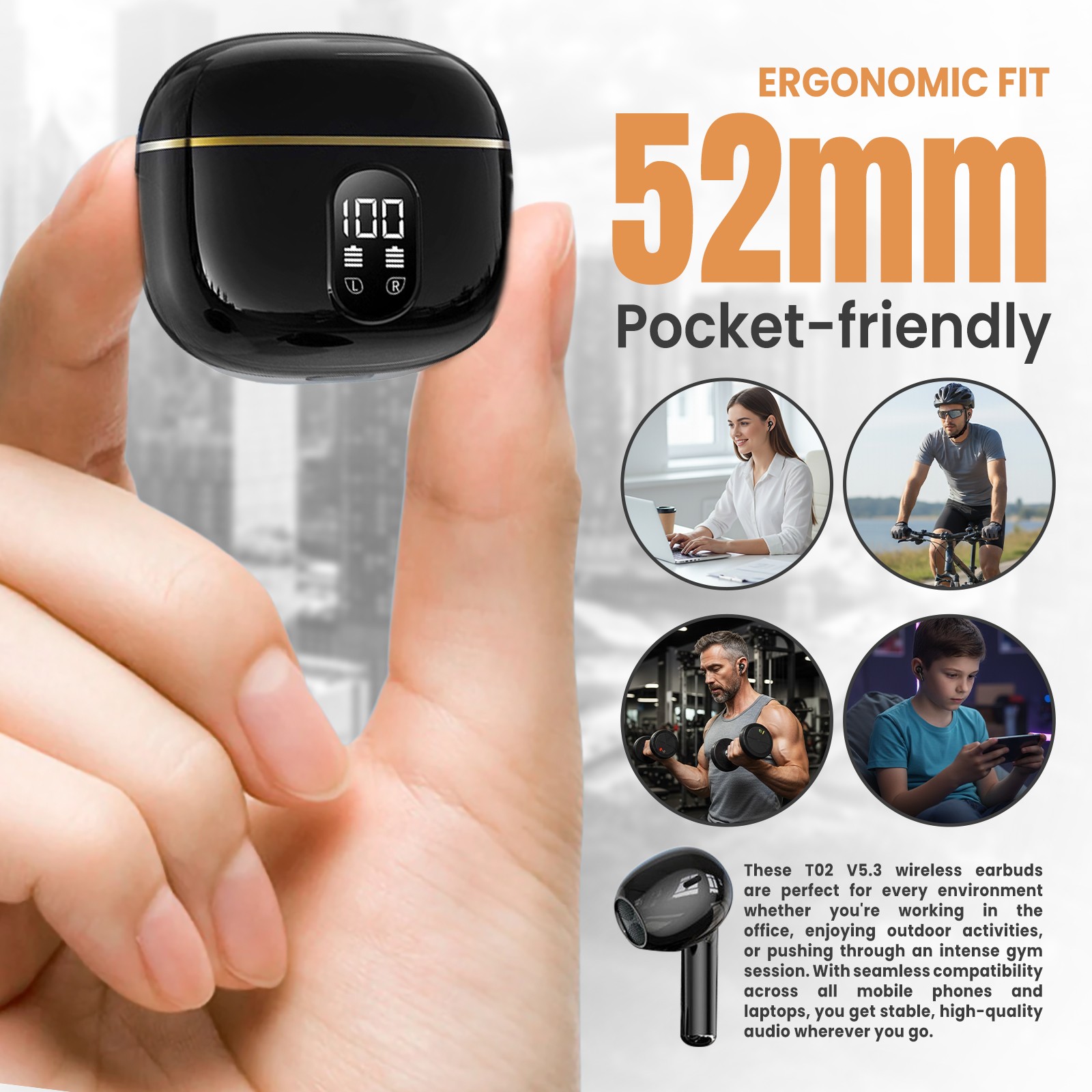 Trucker Bluetooth Headset Wireless Dual Mic Noise Cancelling Earpiece Earbuds