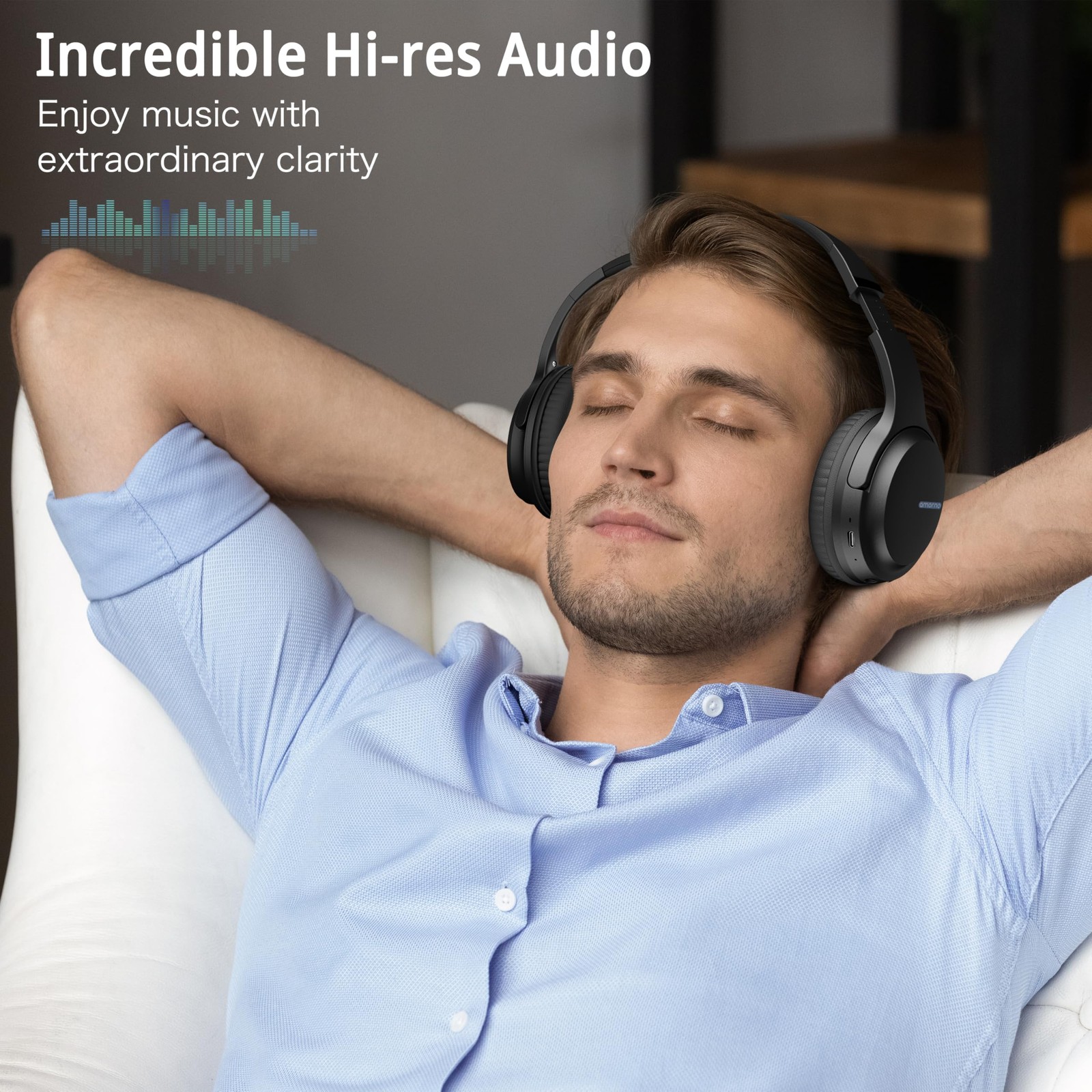 AMORNO Bluetooth Headphones Over Ear, 68 Hours Playtime Standard, Black