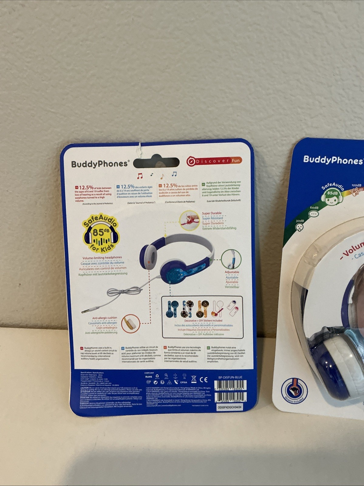 2x Buddy Phones Safe Audio 85 for Kids Volume Limiting Headphones Anti Allergic