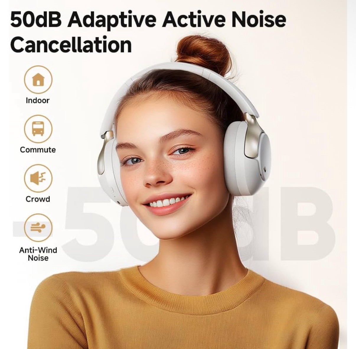 Black QCY H3 Pro Wireless Bluetooth 5.4 50dB ANC LDAC Over-Ear Headphones
