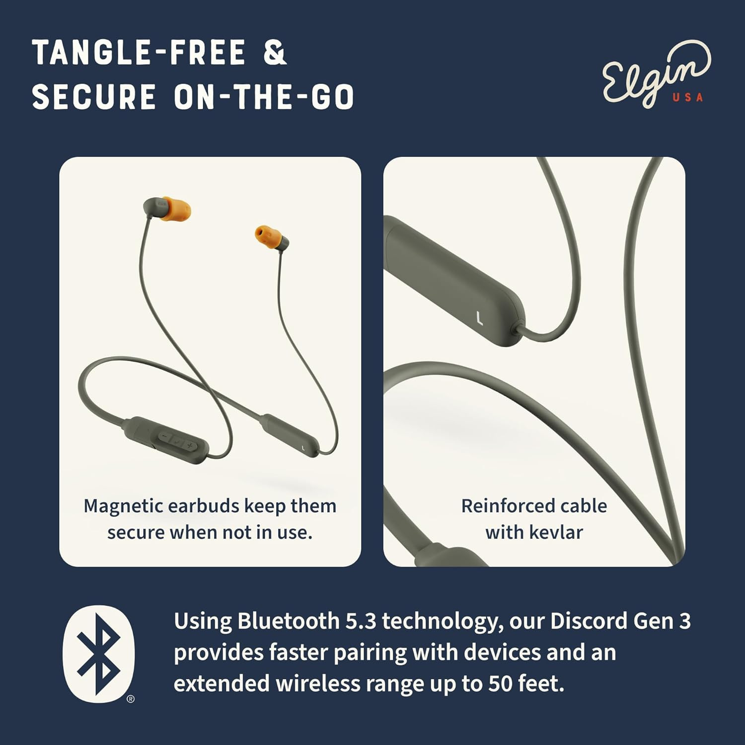 Elgin Discord Gen 3 Bluetooth Earplug Earbuds, OSHA Compliant Wireless In-Ear He