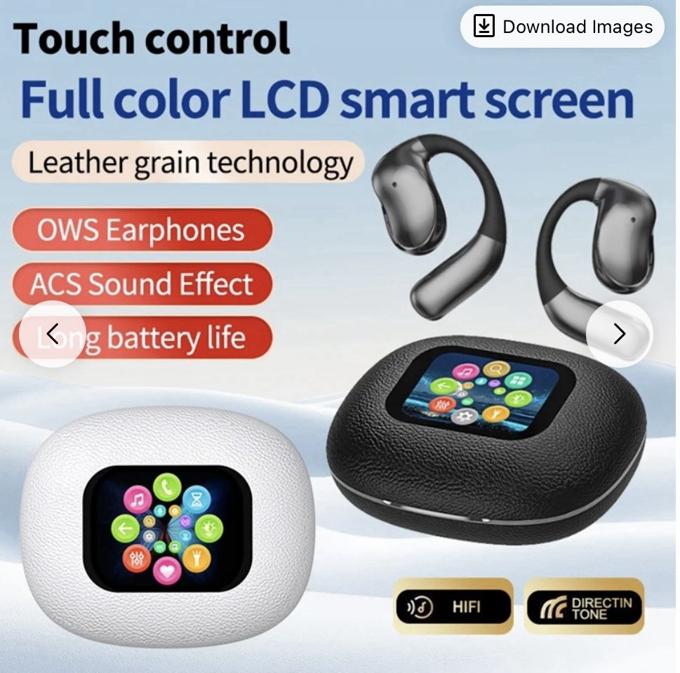 Open-Ear Bluetooth V5.4 Headphones Wireless Earbuds AI Translator Touch Screen