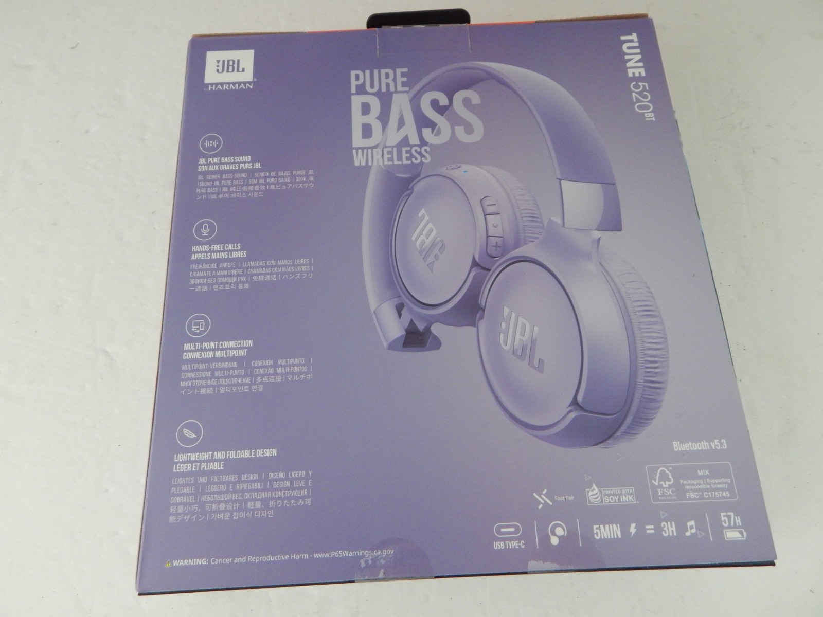JBL Tune520BT On Ear Wireless Bluetooth Headphones Purple New