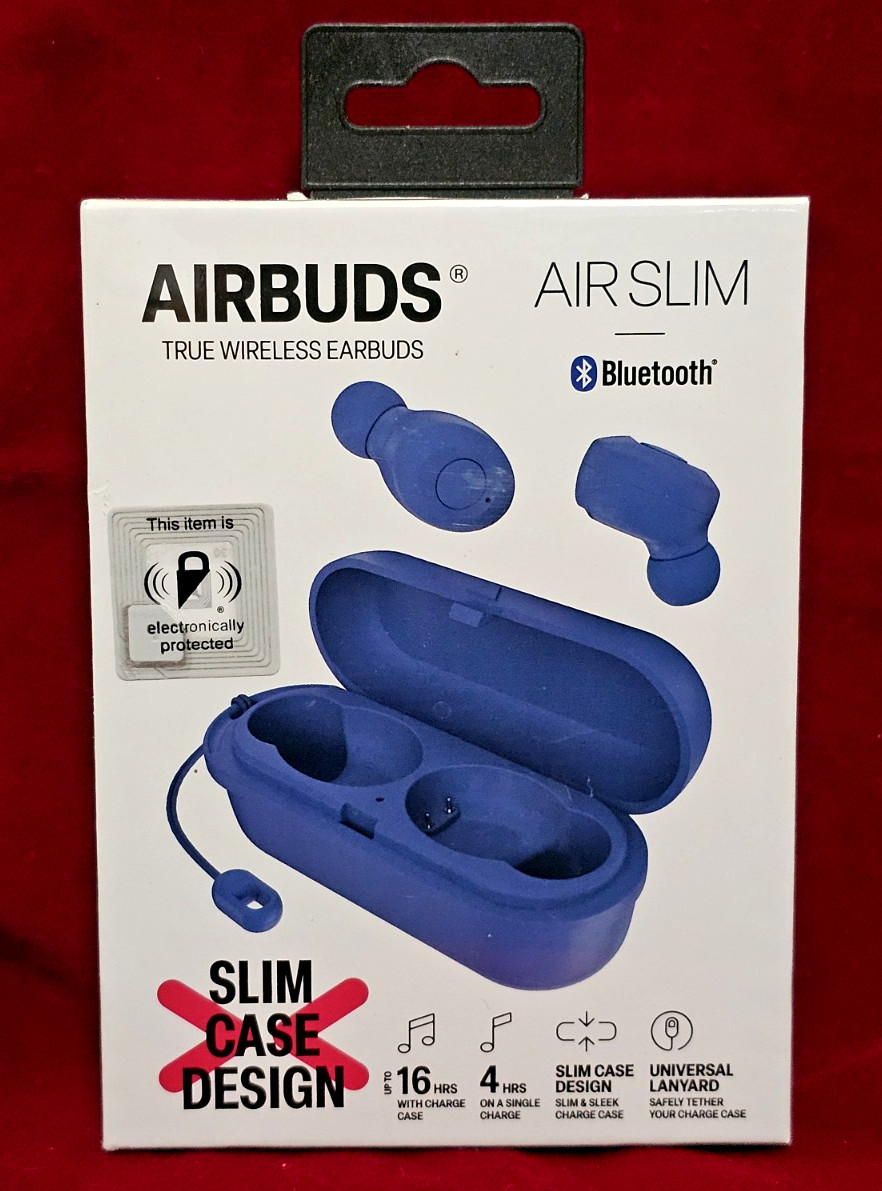 AIRBUDS Air Slim True Wireless Earbuds RARE BLUE color w/ Slim Charging Case NEW