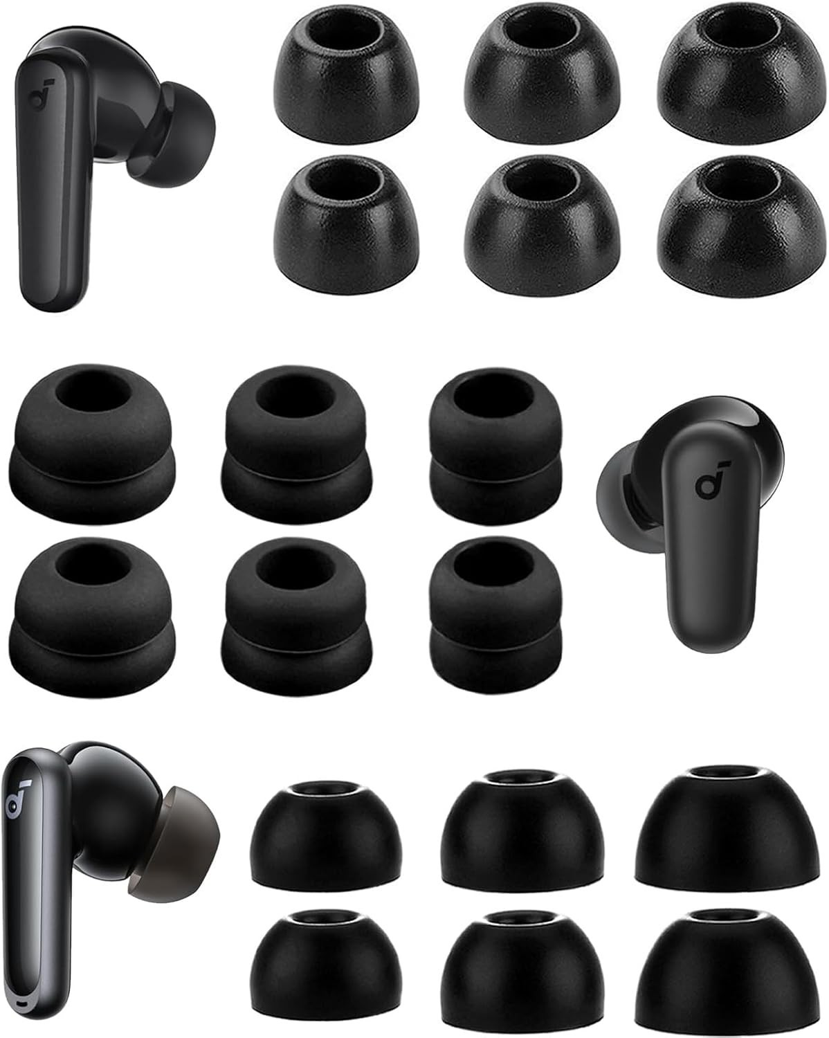 9-Pair Memory Foam and Double Flange Ear Tips Kit for Soundcore Devices