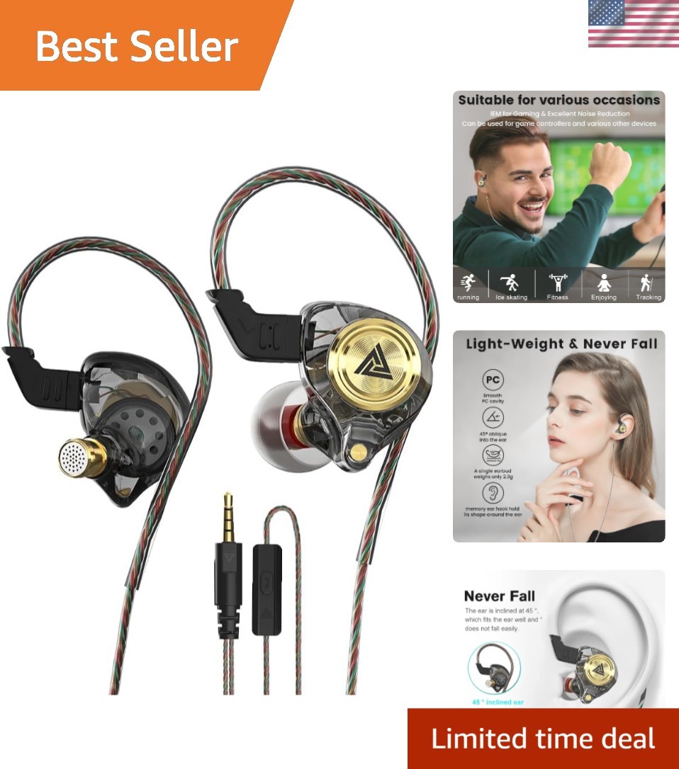 AK3FILE In-Ear Monitors with 10mm Driver for Gaming & Music Lovers