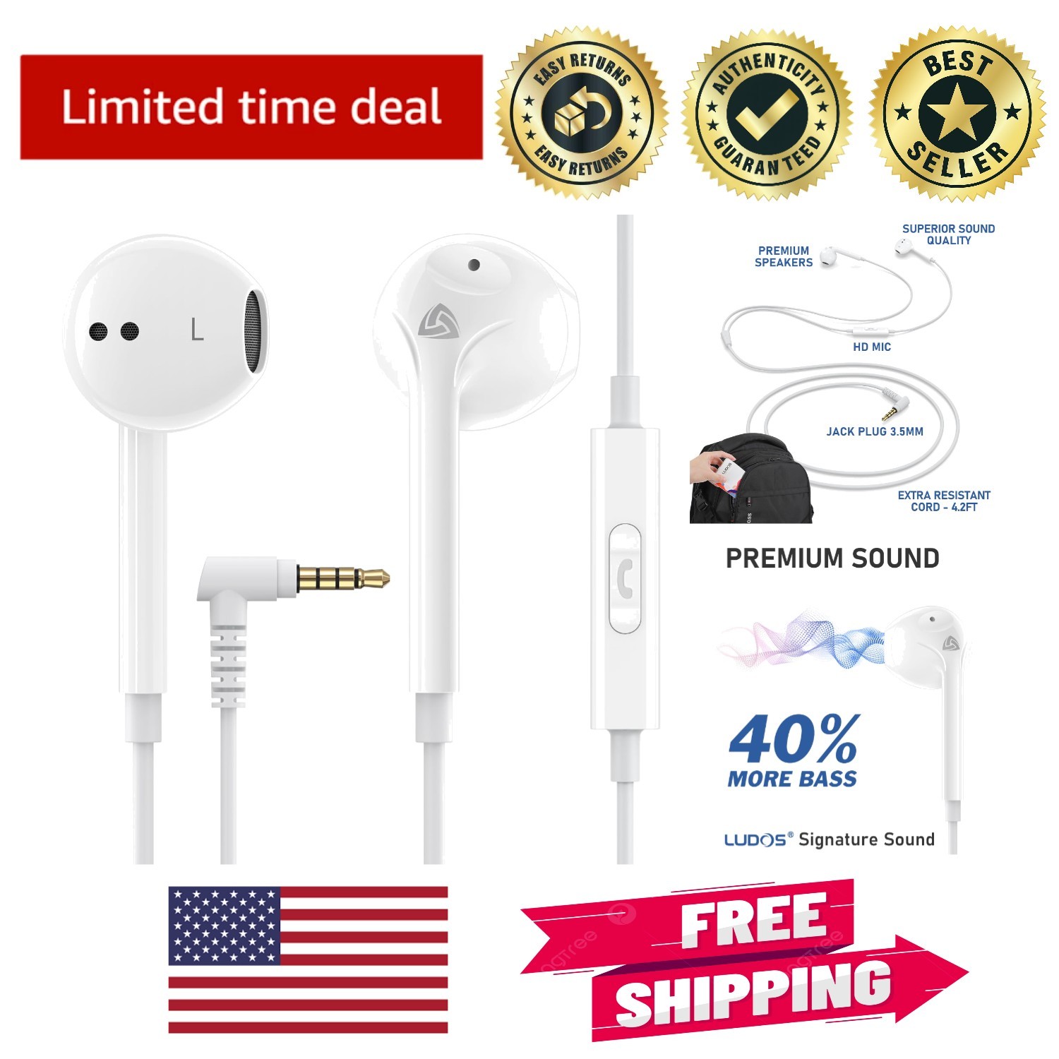 Sound Isolation Earbuds – Wired In-Ear Headphones for iPhone & Samsung