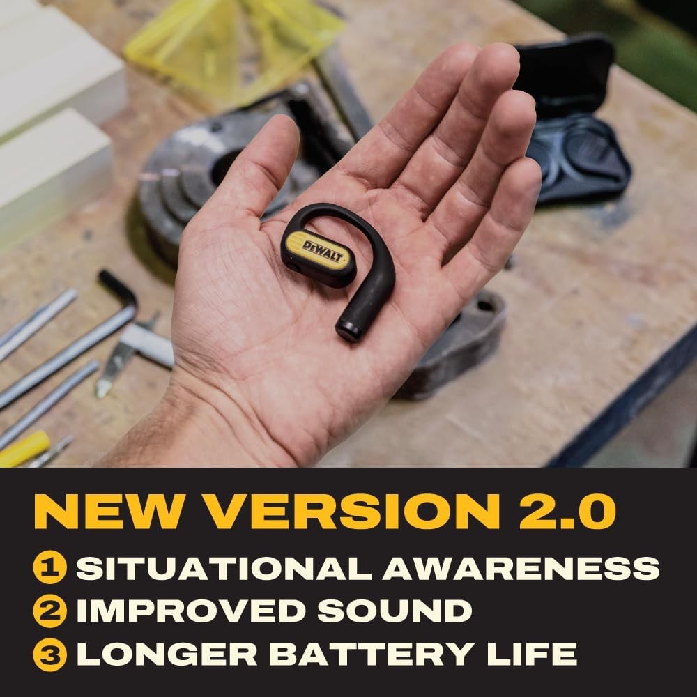 DEWALT Heavy Duty Open Ear Headphones, Bluetooth 5.3 Wireless Earbuds IP55, 4…