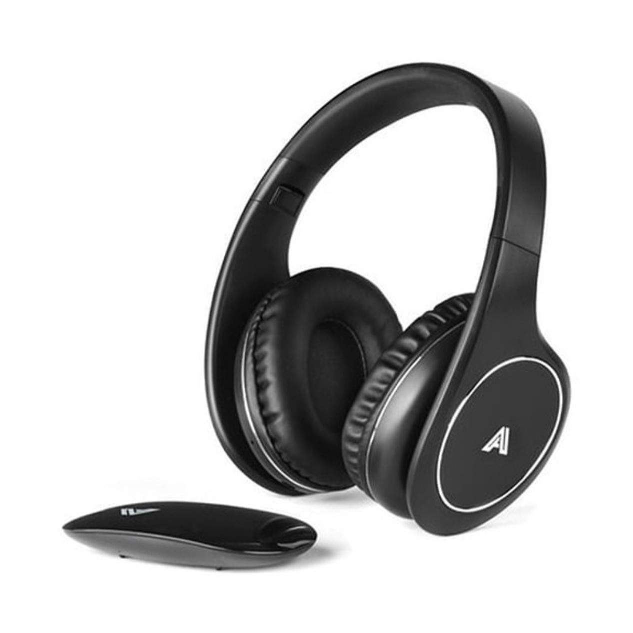 UHF/RF FM Stereo Wireless Over-Ear Headphones Black 40mm w/ Cables Adapter