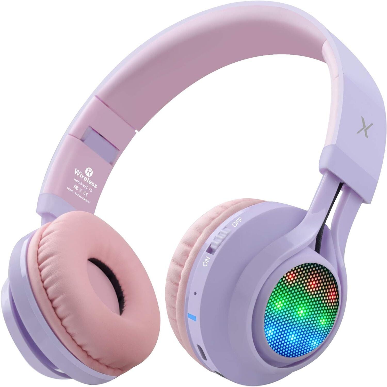 Riwbox WT-7S Kids Bluetooth Wireless Headset – Pairs to Phone, Tablet – Purple
