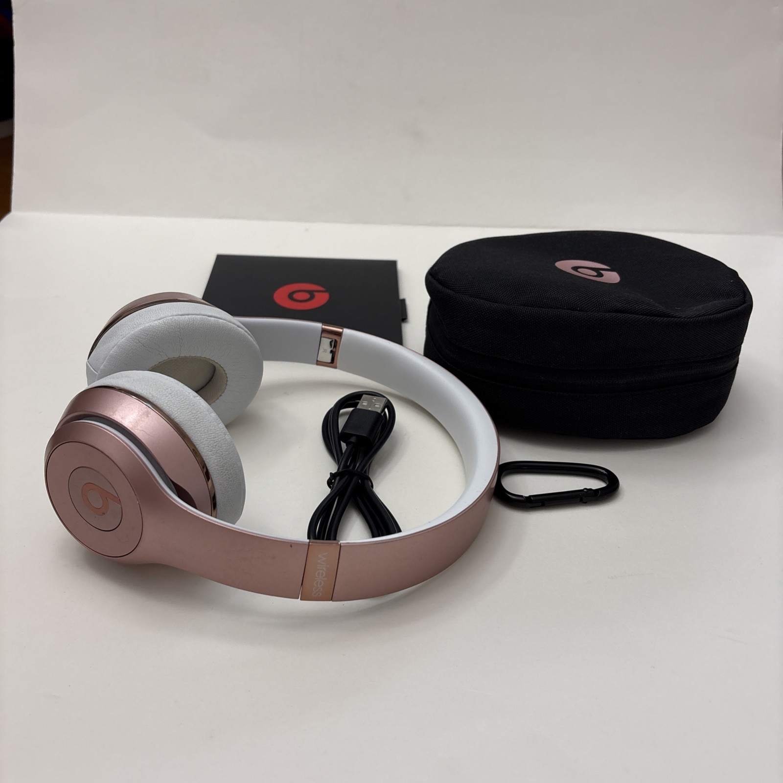 Beats Solo3 Wireless Bluetooth Headphones Rose Gold w/ Case USB Cable Tested
