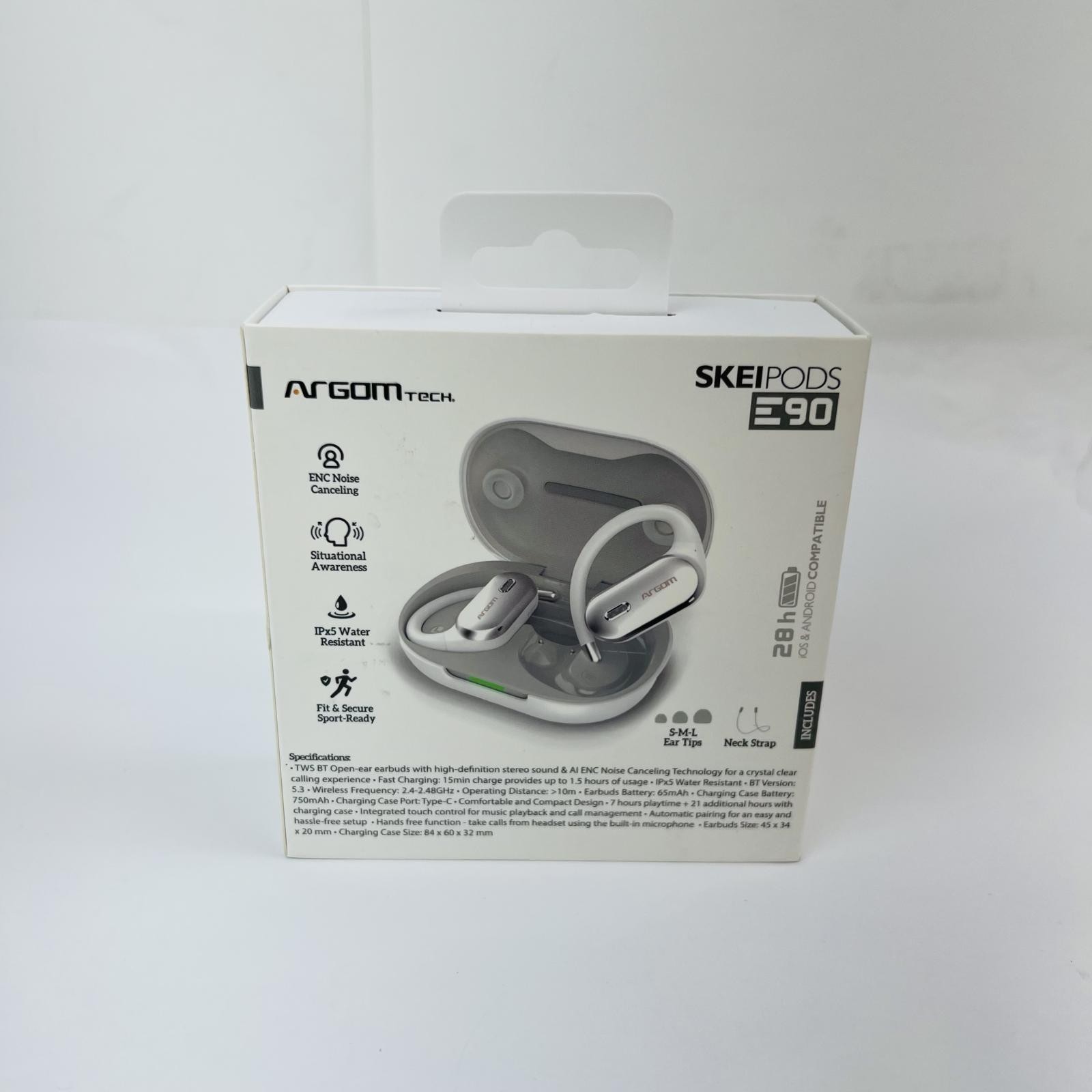 ArgomTech Skeipods E90 Open-Ear Wireless Earbuds, 26H, IPX5, Sport Fit