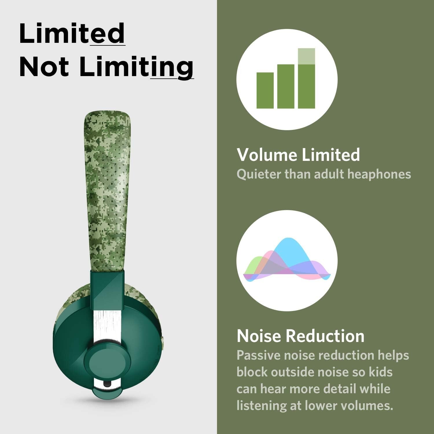 LilGadgets Untangled Pro Wireless Headphones Green Camo Bluetooth for Kids