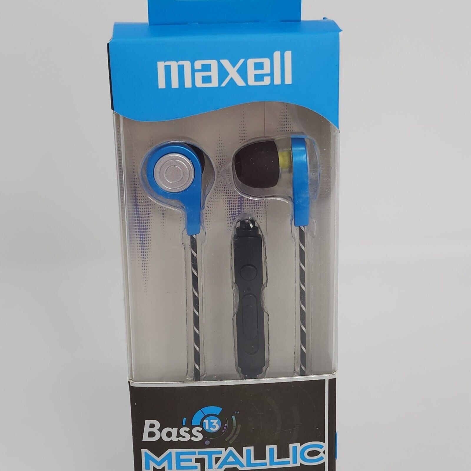 2X Maxell Bass 13 Metallic Earbuds with Mic & Volume Blue Deep Rich Bass