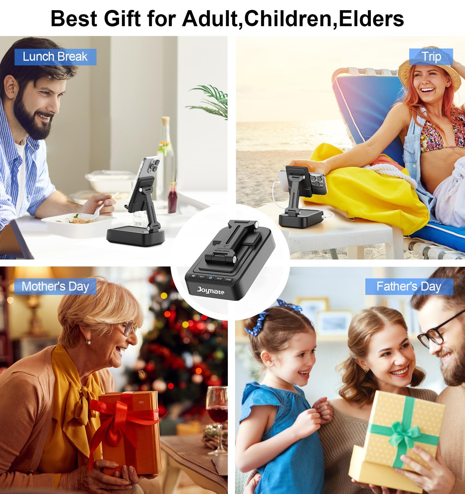 Joymate Gifts for Men Women, Phone Stand with Bluetooth Speaker and Black