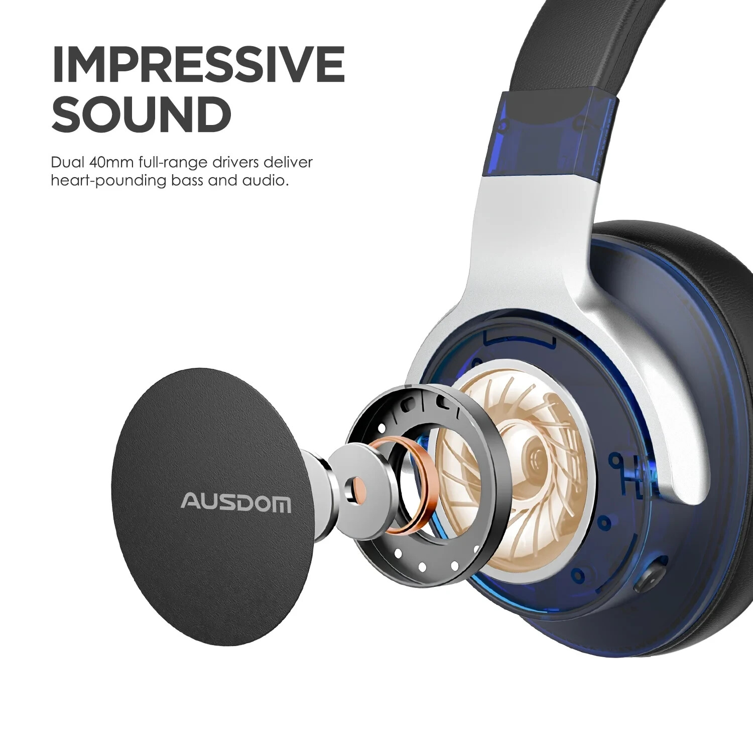 AUSDOM E7 Active Noise Cancelling Headphones, Wireless over Ear Bluetooth 5.0 He