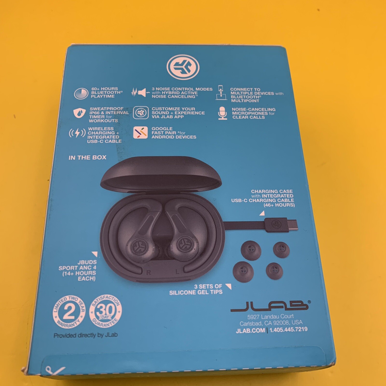 JLab JBuds Sport ANC 4 Bluetooth Earbuds, Sporthook, Fitness & Gym – Cobalt NIB