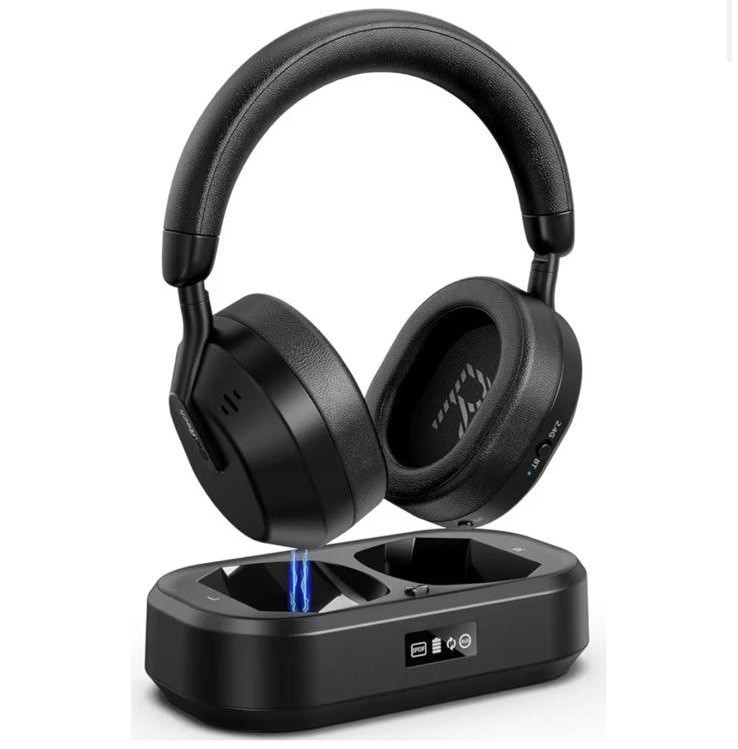 Swiitech KH136K Wireless Bluetooth UHF TV Headphones, Stereo Over-Ear Black