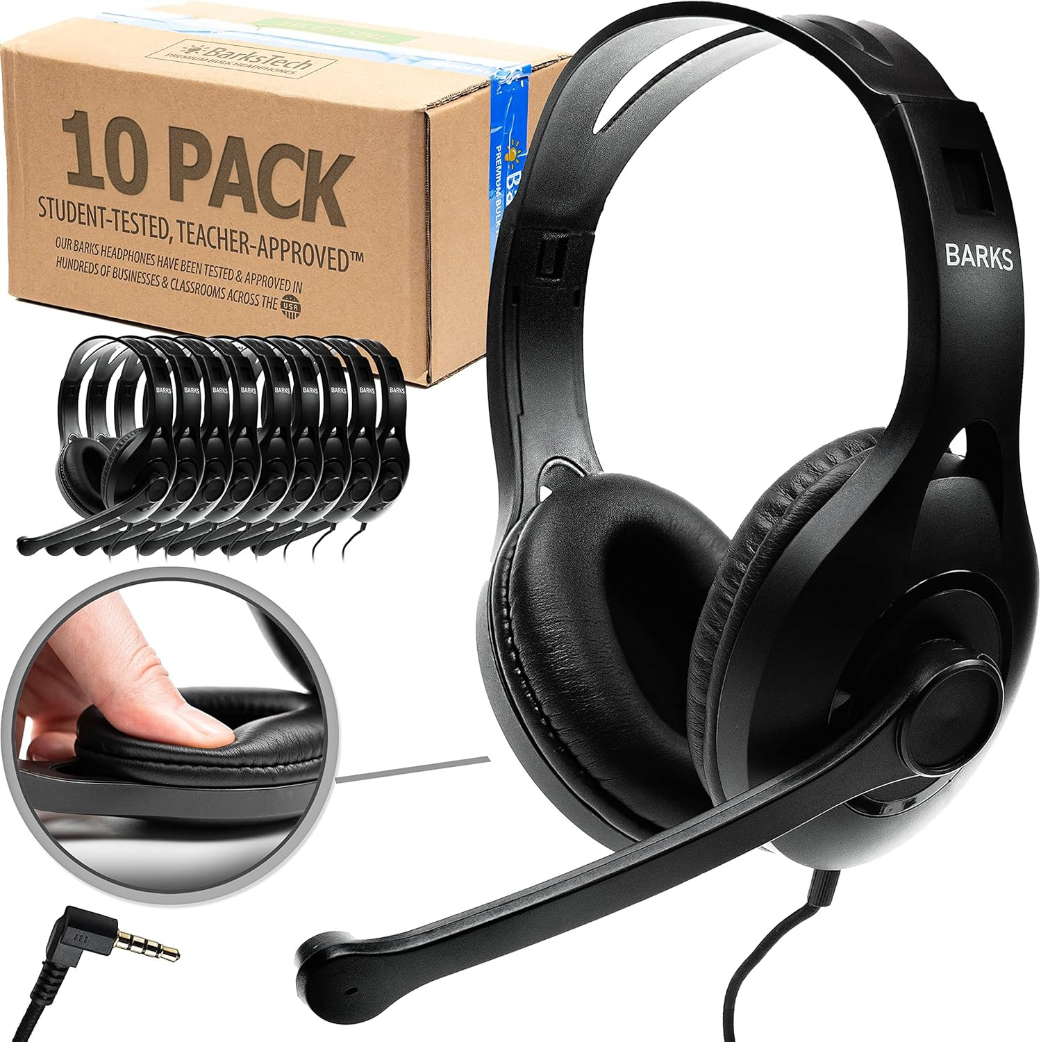 Classroom Headphones with Microphone (10 Pack) – On-Ear Bulk Headphones with Mic