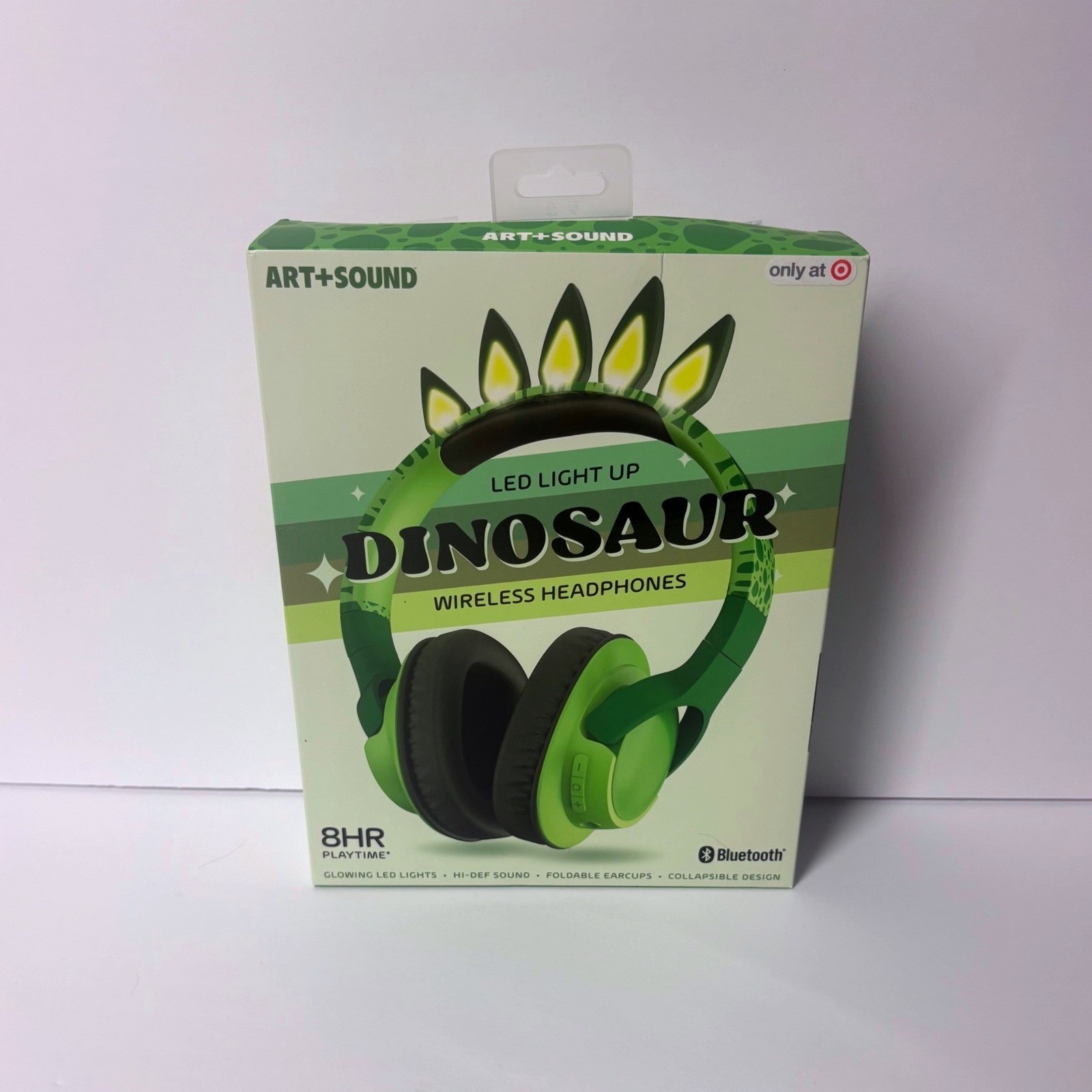 Art+Sound LED Light Up Dinosaur Wireless Headphones Green Bluetooth ASWH15DS-TGT