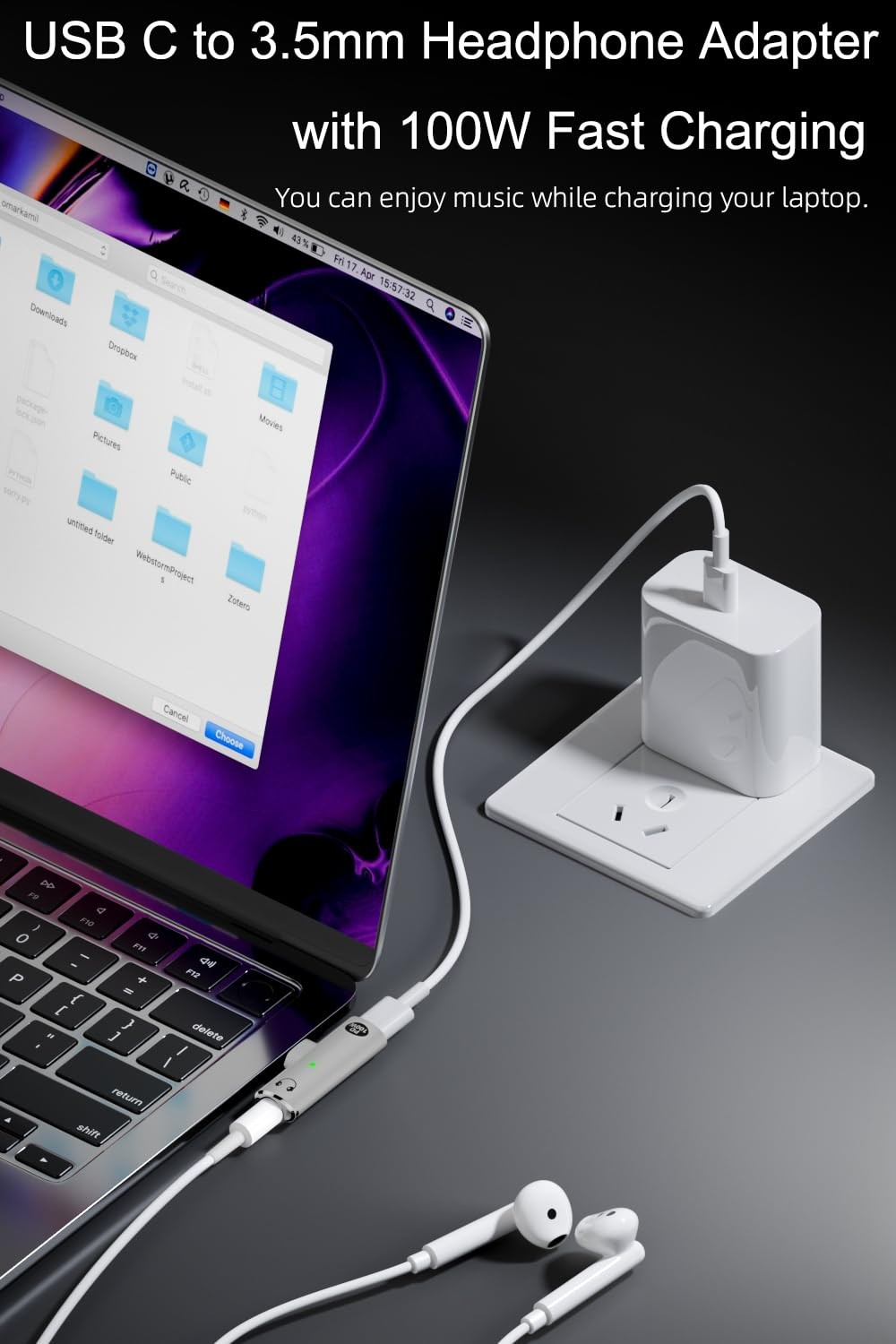 Jadebones USB C to 3.5mm Audio Jack Adapter with 100W Fast Charging, White | 2-i