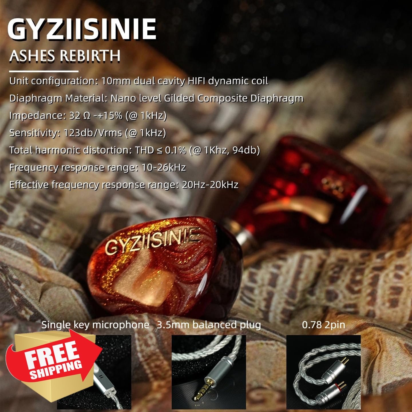 GYZIISINIE IEM 10mm DD Wired Earphone 3.5mm No Mic Pop Rock Sports