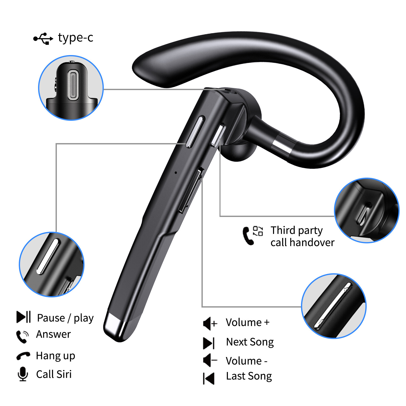Wireless Bluetooth 5.0 Earpiece Headset Noise Cancelling Earbuds Driving Trucker