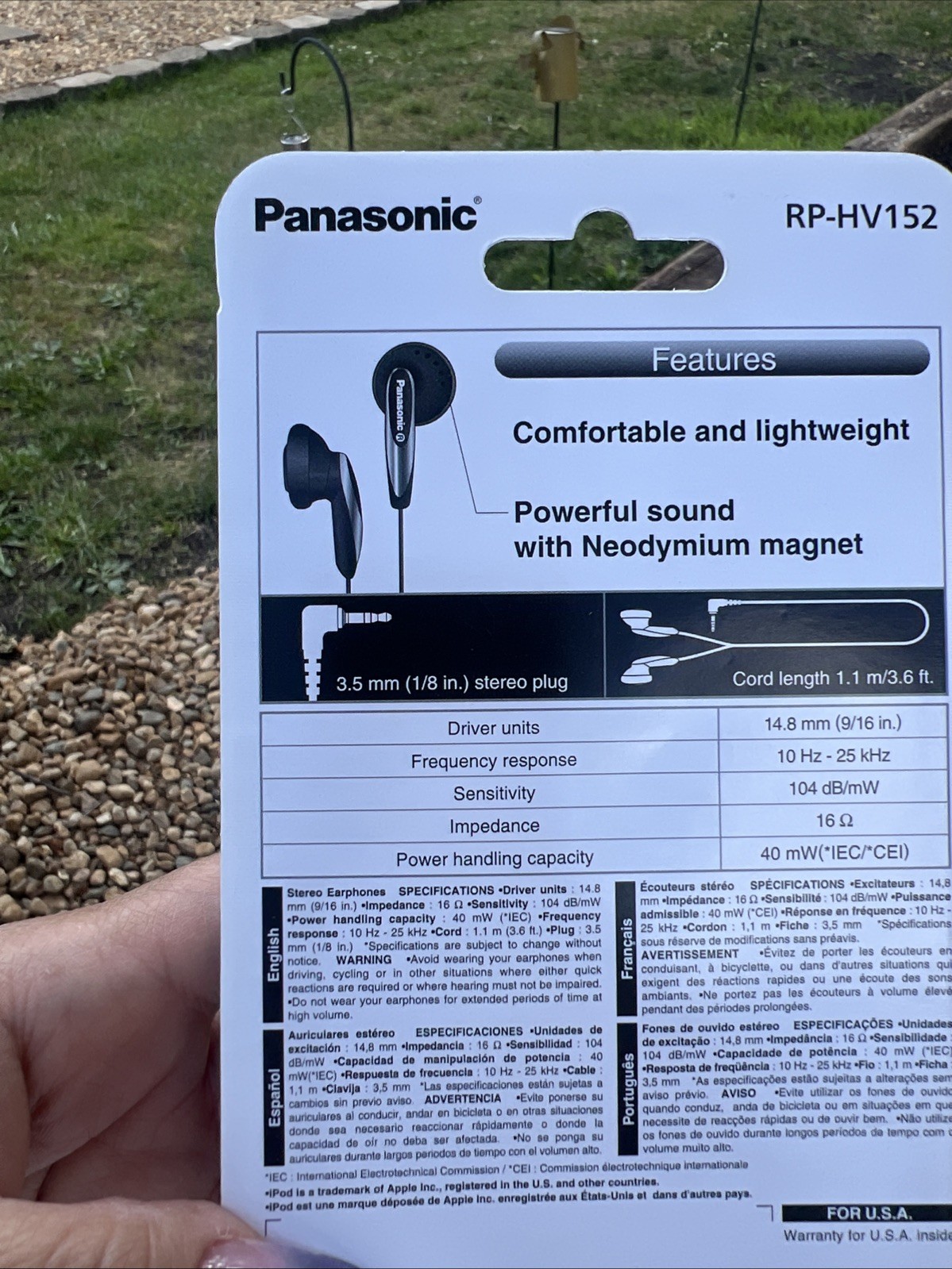 Panasonic RP-HV152 Black Stereo Earphones for iPod /mp3/cd – NEW/SEALED –
