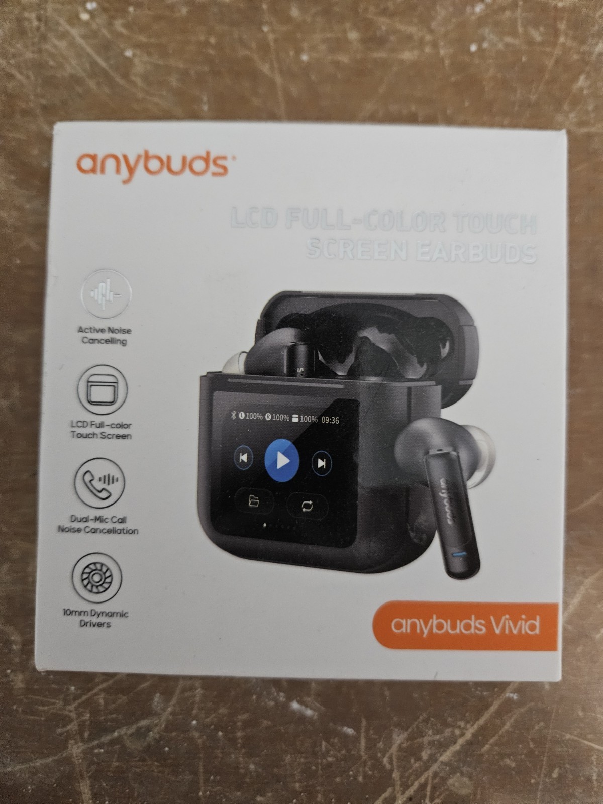 Anybuds Vivid 1.75″ Touch Screen Wireless Earbuds ANC Noise Cancellation