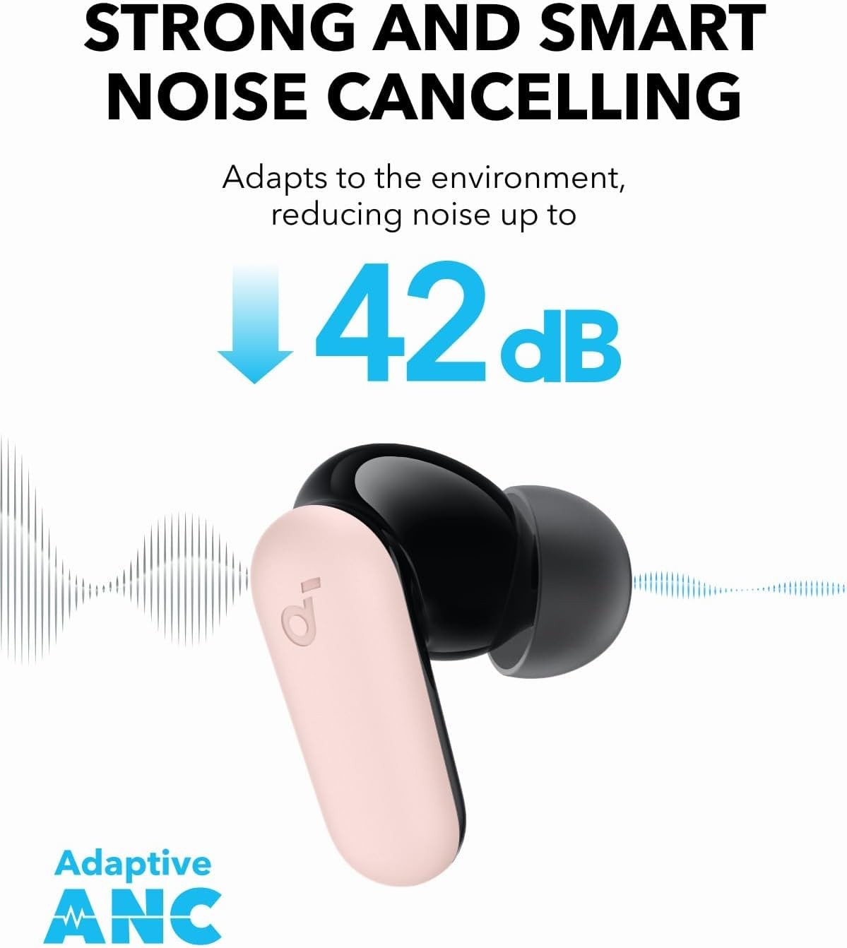 Soundcore P30i by Anker Noise Cancelling Earbuds, Strong and Smart Pink