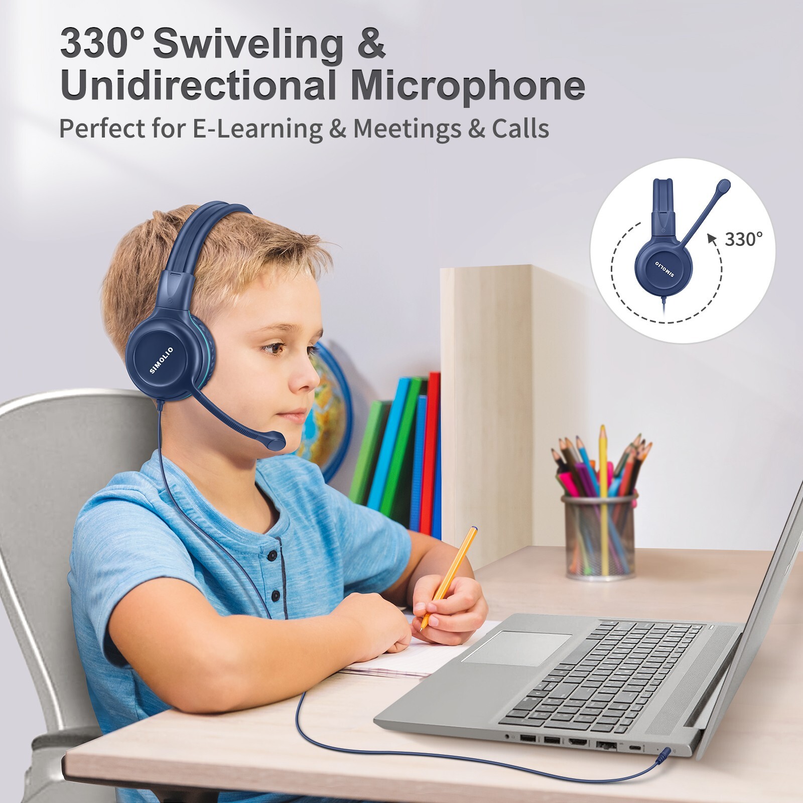 SIMOLIO 4 color Kids Headphones & Boom Microphone for School – iPad, PC, Laptop