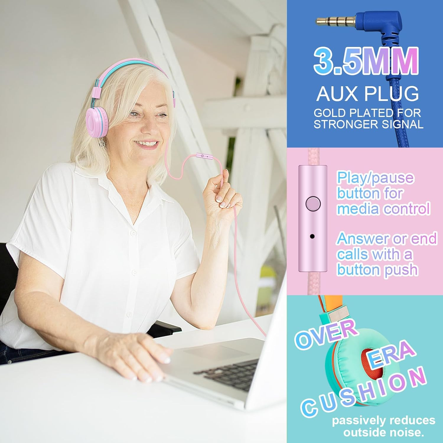 10 Pack Classroom Headphones Bulk for K-12 School Kids, Class Set Headphones for