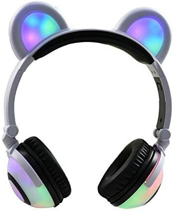 Kids Headphones with LED Lights Bear Ear Headphones Stereo Foldable Boys& Girls
