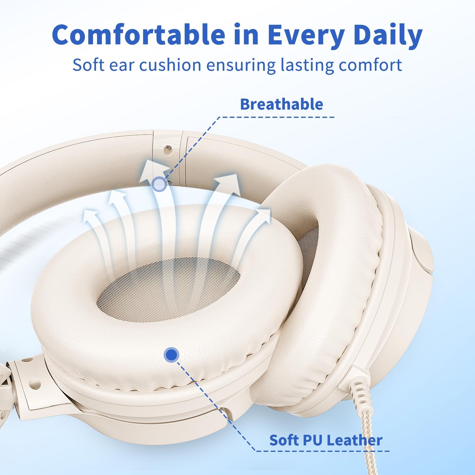 Wired Over-Ear Headphones with Mic, Foldable, 3.5mm Plug, Tangle-Free Cord