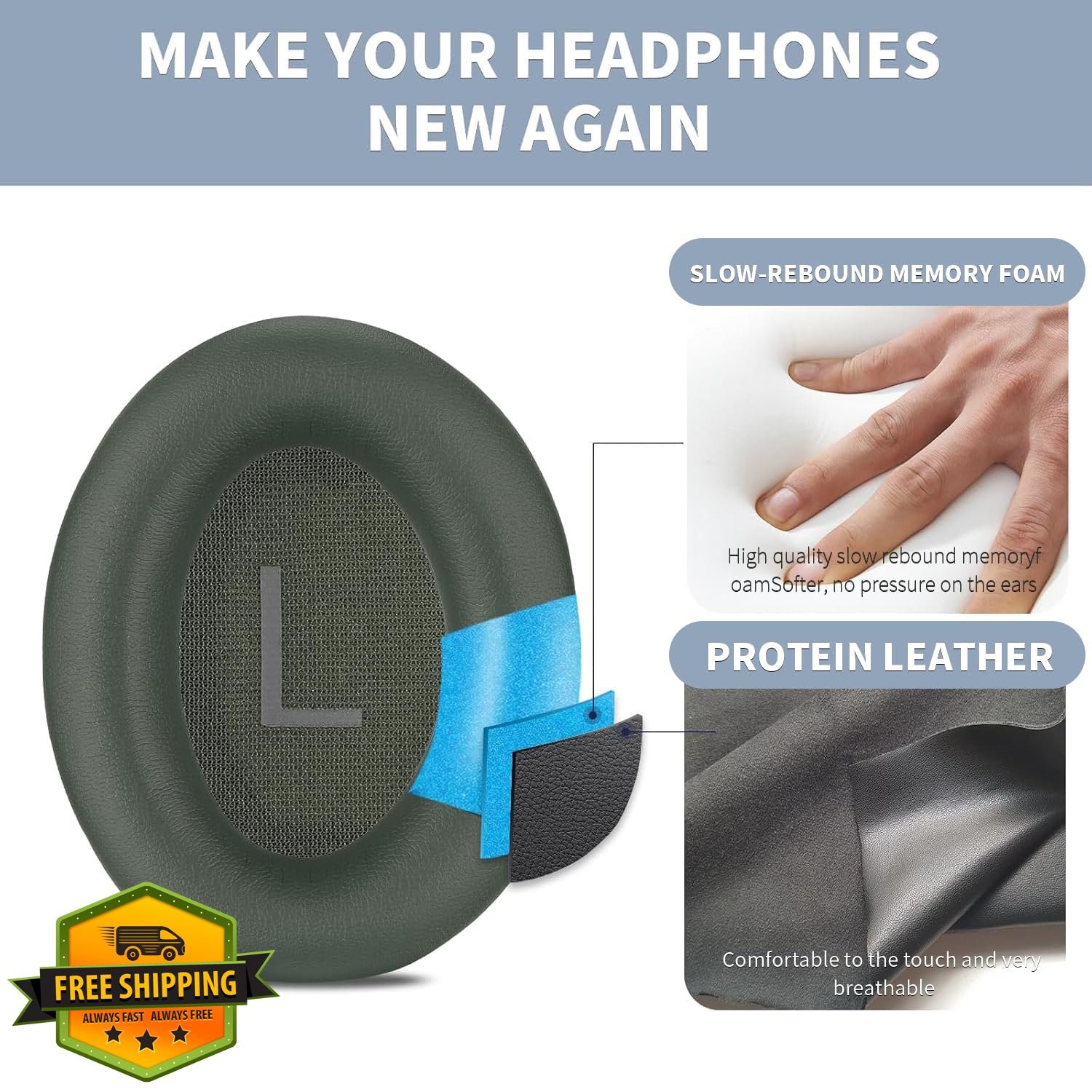 Damex QC45/45 SE Earpads, Cypress Green Memory Foam