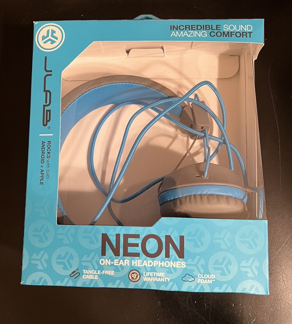 New JLab Audio Neon On-Ear Wired Headphones – Gray/Blue