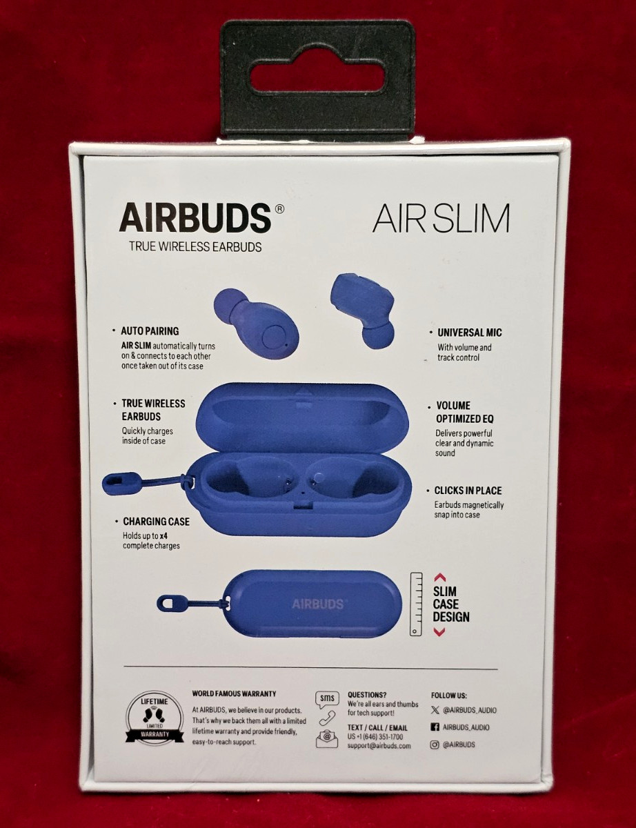 AIRBUDS Air Slim True Wireless Earbuds RARE BLUE color w/ Slim Charging Case NEW