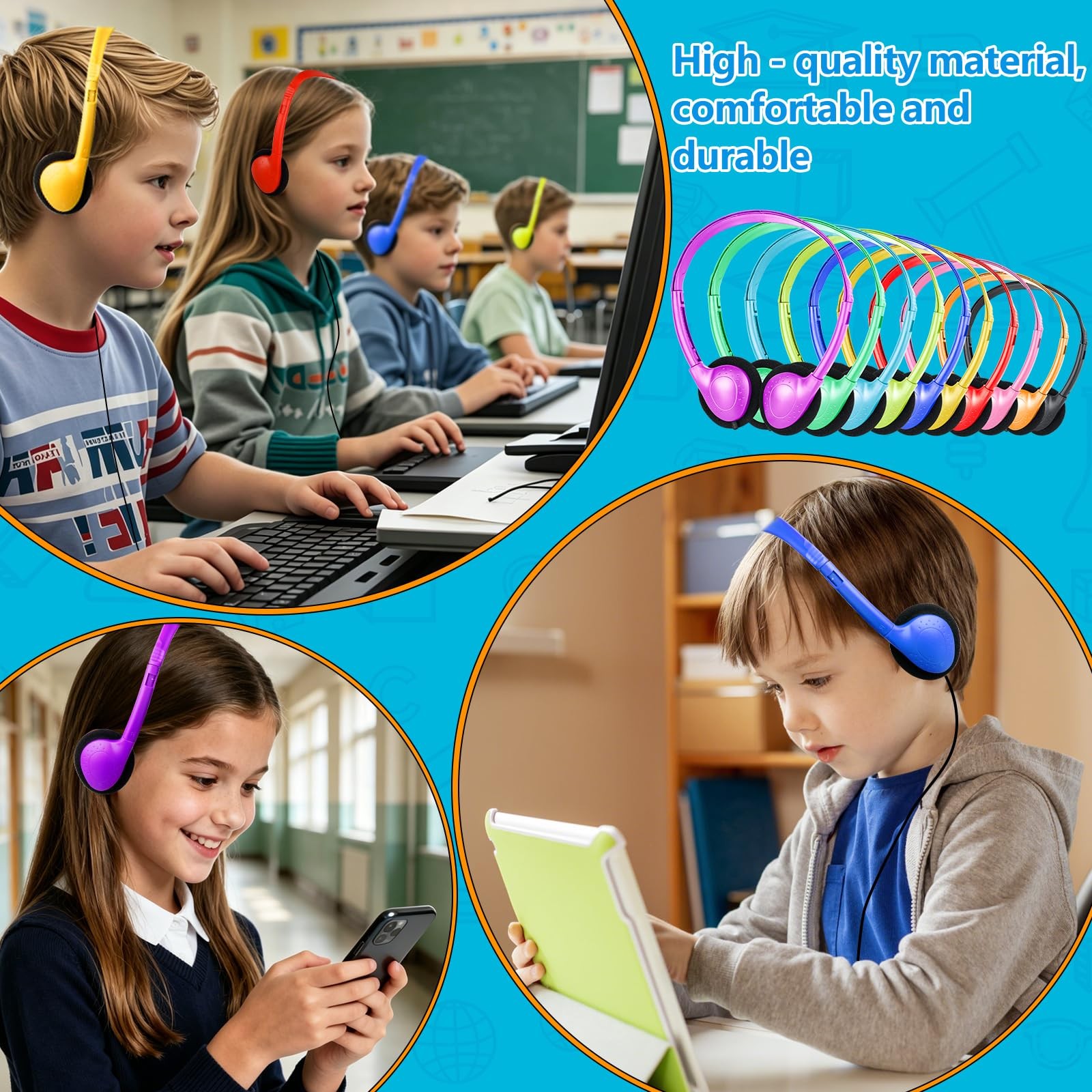 25 PCS Bulk Headphones Classroom 3.5mm Jack Multi Color Wired On Ear Kids