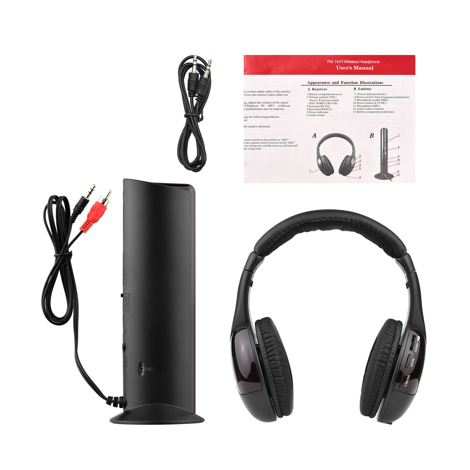 5 in 1 Wireless Cordless Headphones Headset with Mic for TV Watching Radio J4E3