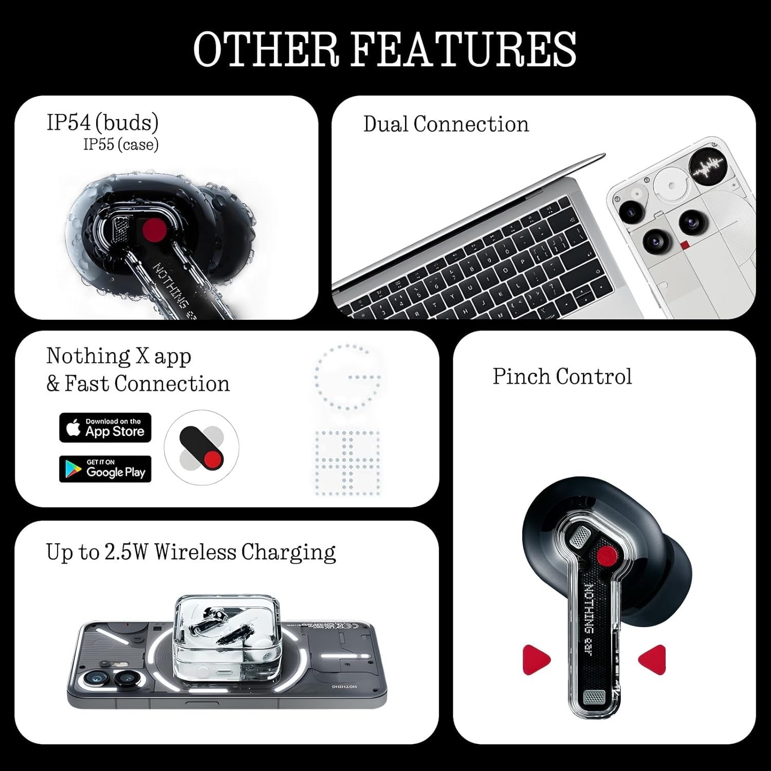 Nothing Ear Wireless Earbuds Black 45dB Hybrid Smart (ANC) Hi-Res Audio In-Ear