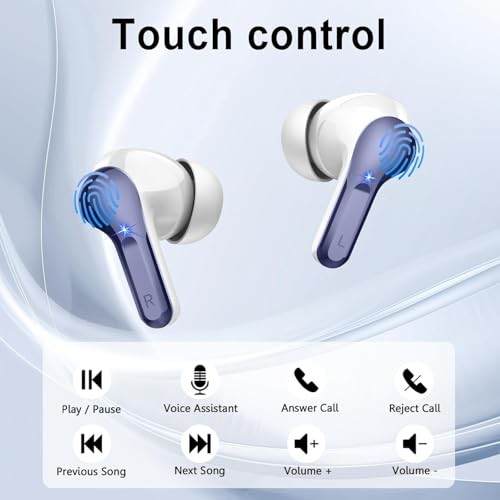Wireless Earbudstooth Headphones 5.4 HiFi Stereo, Ear Buds with 4 ENC Blue