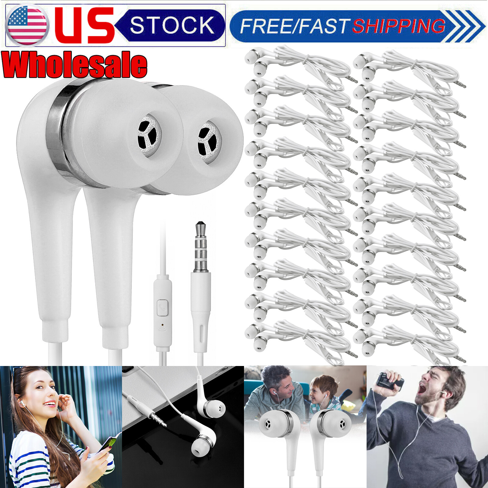 Universal Bulk W/Mic Wired 3.5MM Headphones Earbud Earphones Handsfree Wholesale