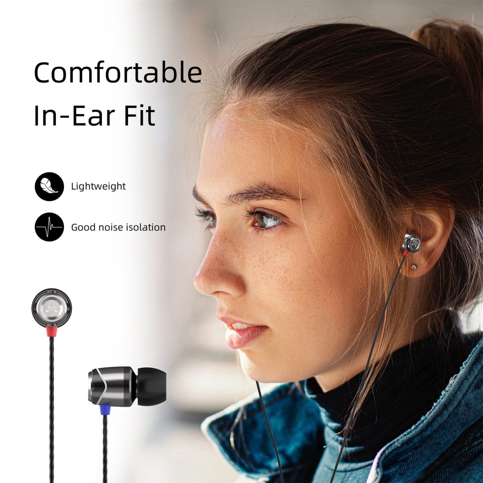 Premium Hi-Fi Wired Earbuds, 3.5mm Jack, Powerful Bass, Tangle-Free Cable, Noise