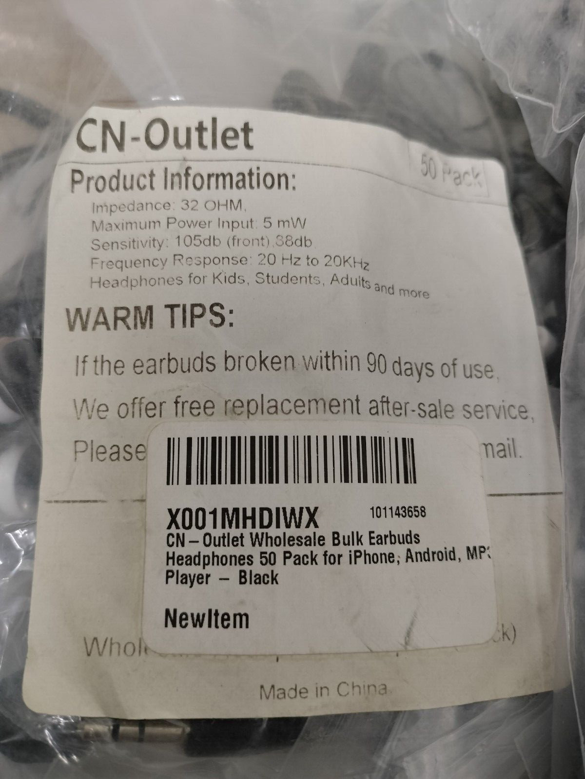 (LOT OF 130) CN-Outlet Wholesale Bulk Earbuds Headphones iPhone Android MP3