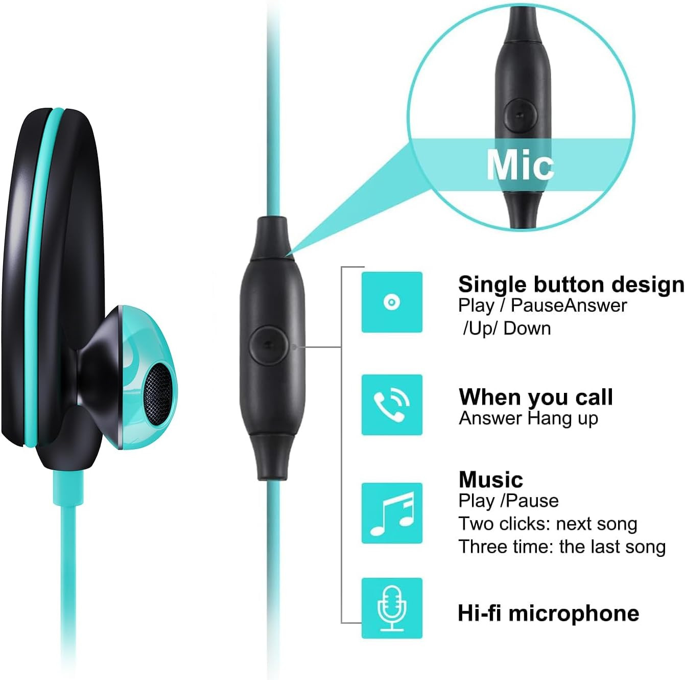 Upgrade Wired Sports Earbuds with Ear Hooks, Running Headphones Secure Fit Wrap